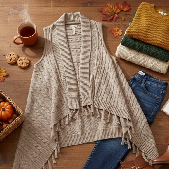 Matilda Jane Sweaters - Matilda Jane Cable Knit Tassel Trim Sweater Vest - Medium